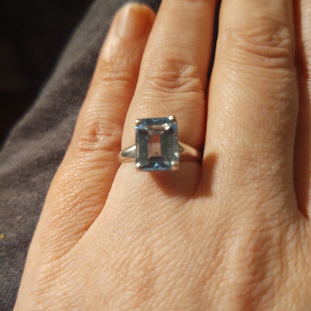 Emerald Cut Three Carat Blue Topaz Ring